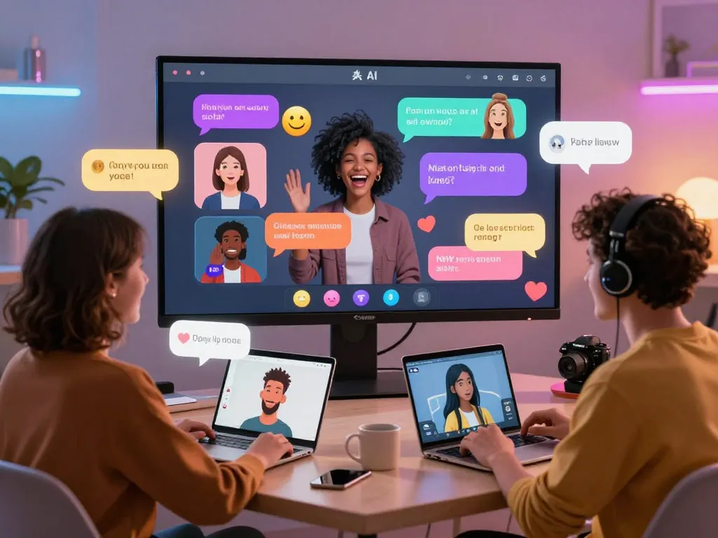 Engaged users in a cozy digital chatroom exploring ai chat nsfw interactions with diverse avatars and playful themes.