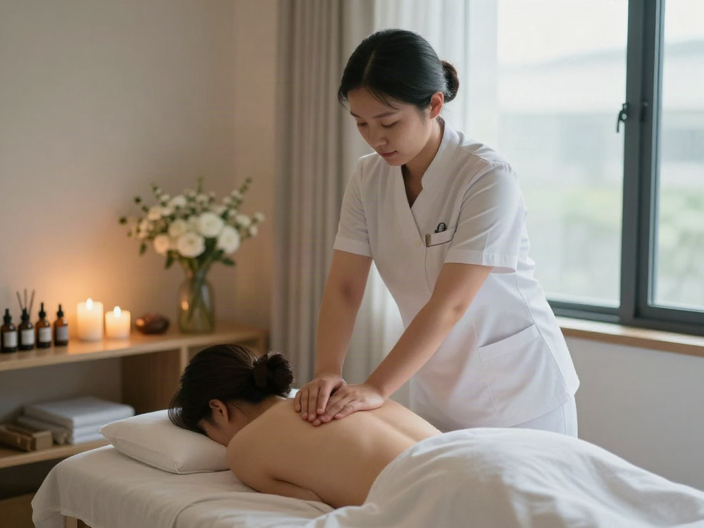 Relaxing massage session illustrating 관악구출장안마 in a serene therapy studio environment.