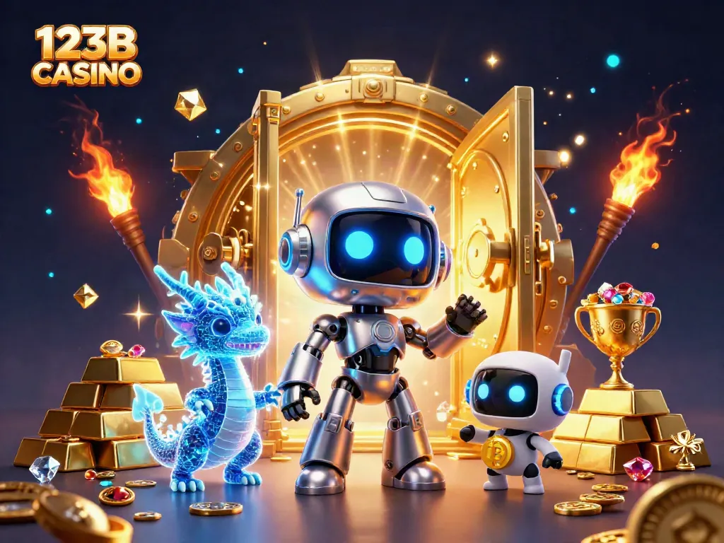 Spin and win at 123B CASINO with jackpot reels and vibrant treasure visuals.