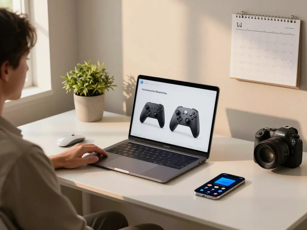 Discover must have tech gadgets in a modern home office, featuring a laptop, Bluetooth devices, and a productivity-focused setup.