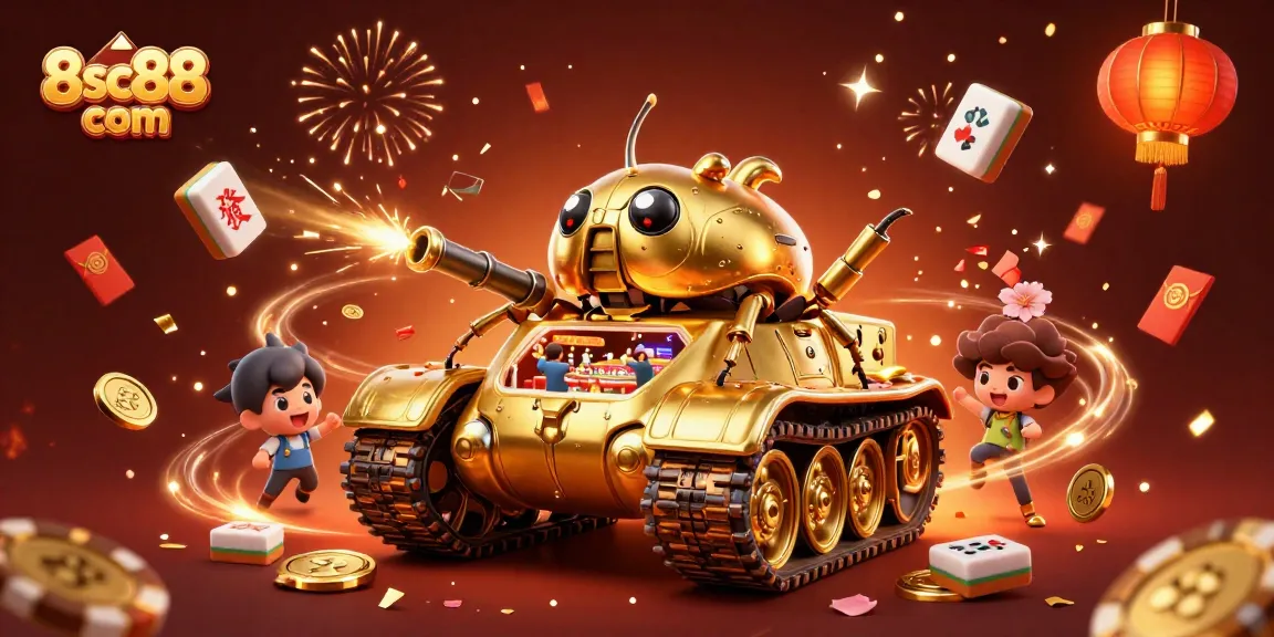 Experience the excitement at 8sc88 com with a dazzling casino scene featuring a golden beetle tank.