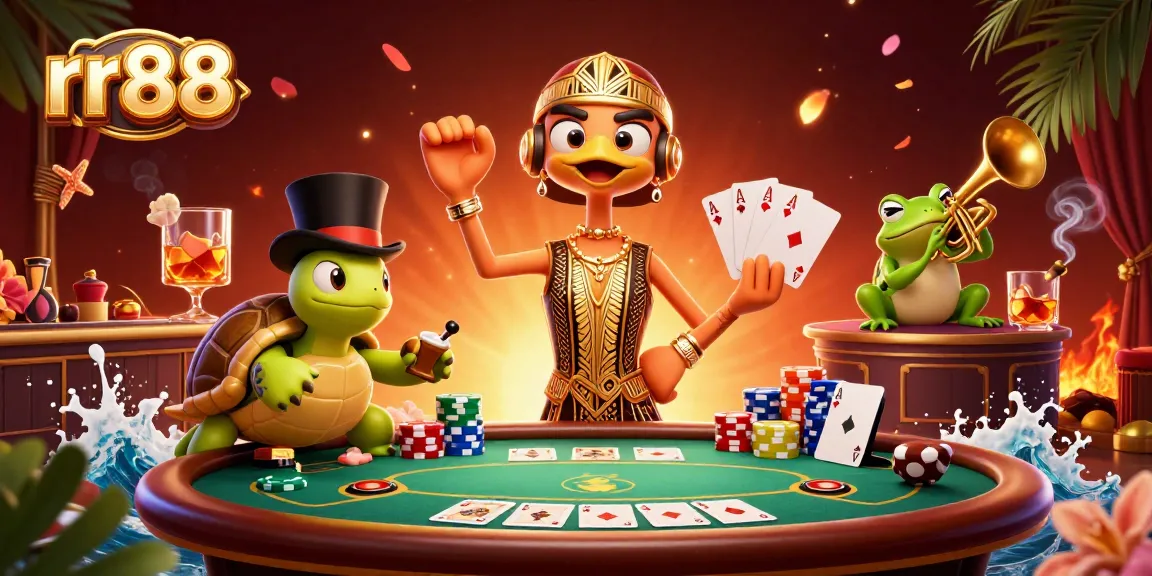Experience thrilling gameplay at rr88 with poker tables, colorful chips, and exciting characters.