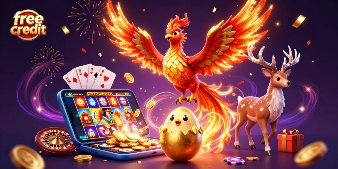 Play with free credit at top online casinos featuring vibrant characters and exciting gaming elements.