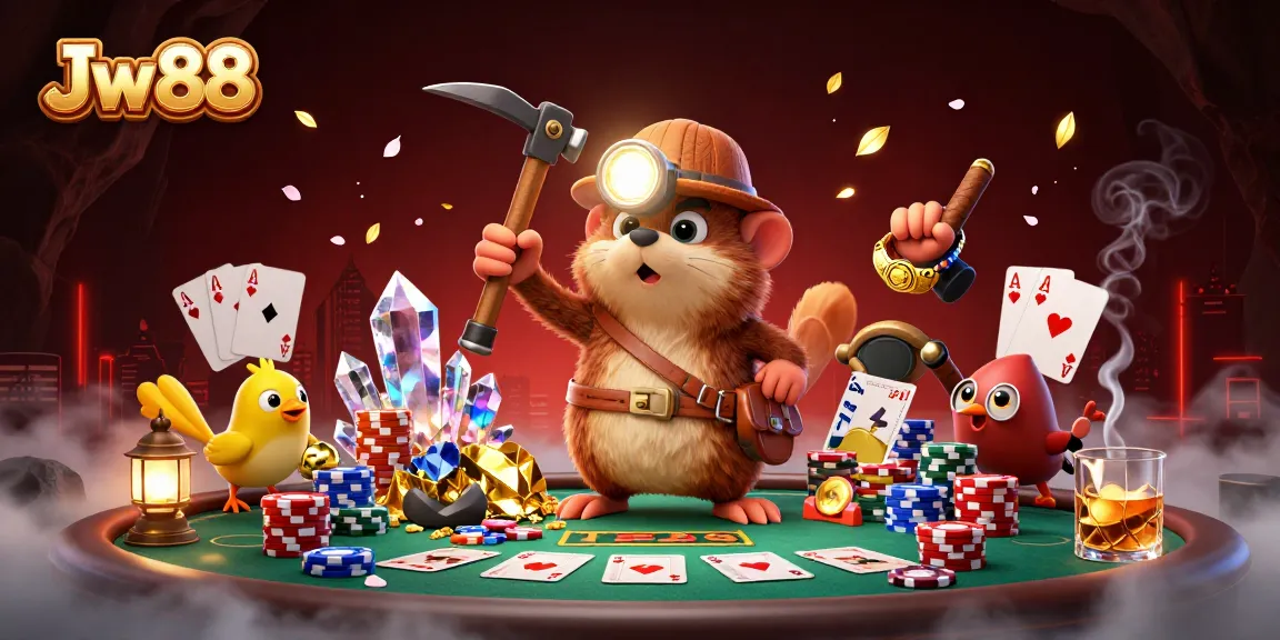 Experience thrilling poker action with Jw88 in a vibrant, animated casino scene.