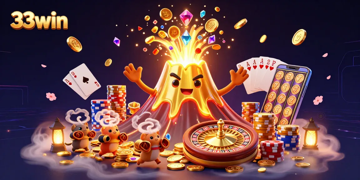 Experience thrilling wins with 33win's vibrant casino scene showcasing treasure and excitement.