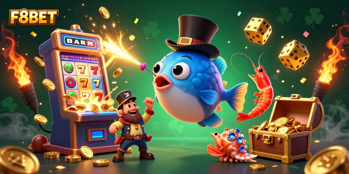 F8BET features a vibrant 3D anglerfish attracting coins, showcasing dynamic casino elements.